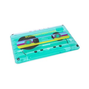 Matelas pneumatique Bestway Retro Beats design cassette, turquoise avec rangement.