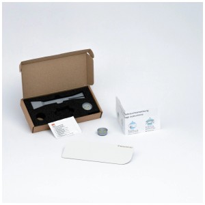 MagSpike Support Gel Douche L Blanc, set avec accessoires et notice de montage.