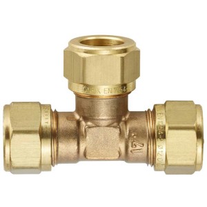 Té en laiton, raccord à compression 12 mm pour plomberie et eau potable.