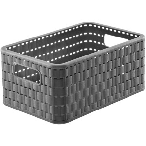 Panier Rotho Country A5 anthracite (6 l) aspect rotin, une boîte de rangement pratique avec poignées.