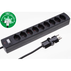 Ciabatta Safety-Line nera a 9 posti con protezione da sovratensione e bambini.