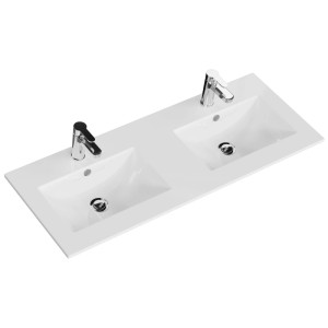Meuble double vasque Pelipal Quantum 07, céramique blanc brillant, largeur 121 cm.