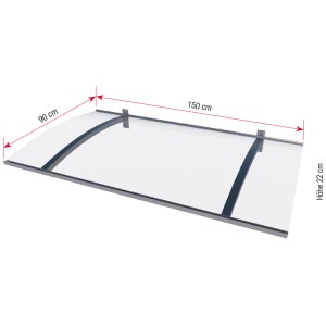 Pensilina Gutta PT/LD in acciaio inox, 150x90 cm, con copertura in vetro acrilico e aspetto acciaio inox.