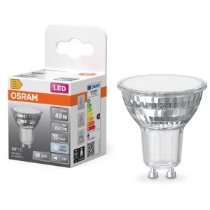 Osram LED riflettore PAR16, attacco GU10, 4000K, 6.9W, design in vetro per illuminazione spot.