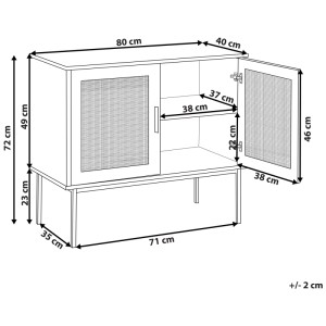 Buffet Beliani Pasco, marron, 72x80x40cm, avec portes en rotin et dimensions.