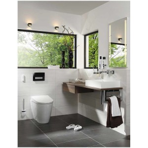 Salle de bain avec carrelage mural Cersanit Cleo gris clair mat aspect béton, 29,8x59,8 cm.