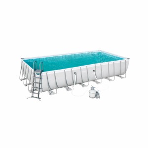 Piscine rectangulaire Bestway Power Steel, 732x366x132 cm, avec échelle et pompe de filtration.