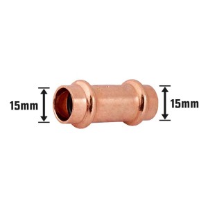 Raccordo a pressare in rame, Ø 15 mm, per collegare tubi in rame in impianti idraulici e di riscaldamento.