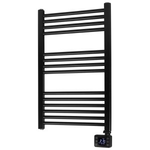 Radiateur de salle de bain noir Eurom Wifi, 600 W, avec affichage numérique.