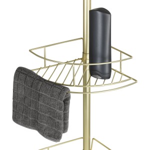 Étagère d'angle télescopique Wenko Dolcedo, or mat, avec paniers de rangement pour accessoires de bain.