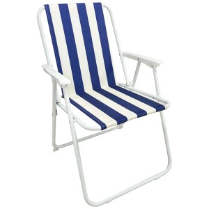 Greemotion Klappstuhl Piccolo, blau-weiss gestreift, mit Stahlgestell und Armlehnen.