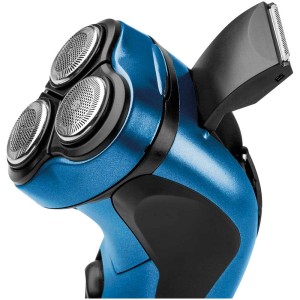 Rasoir électrique bleu Profi Care HR 3053 avec système à 3 lames et tondeuse à cheveux longs.
