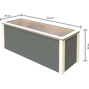 Aiuola rialzata Karibu, 244x94cm, Terragrau, in abete con pellicola, altezza ergonomica.