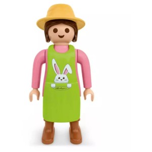 Playmobil Lechuza Gärtnerin XXL Osteredition, 68 cm hoch, mit Hasenmotiv auf grüner Schürze.