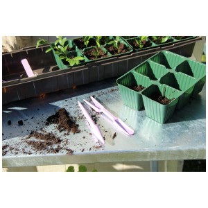 Set trapiantino Videxgarden color lilla fumo, 2 pezzi, con punteruolo e forchetta per la propagazione delle piante.