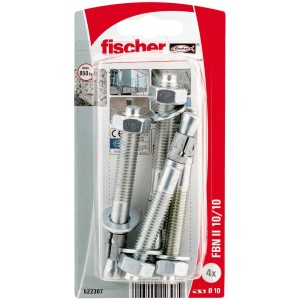 Fischer Ancoraggio bullone FBN II 10/10 K NV, set da 4, ancoraggio in acciaio con dado e rondella.