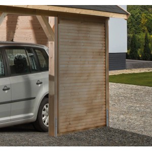 Weka Seitenwand 2 aus naturbelassenem Holz am Carport. Zubehör zur individuellen Gestaltung.