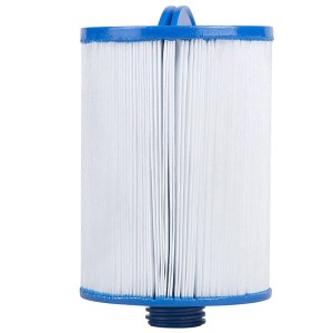 Cartouche filtrante Beliani Lagoon pour spa. Filtre en plastique blanc avec embouts bleus et matériau plissé.