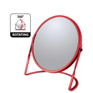 Specchio da tavolo Spirella Akira rosso opaco, girevole con ingrandimento per bagno e cosmetici.