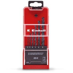 Einhell HSS-R set di punte, set di 6 punte per metallo in custodia di plastica rossa.