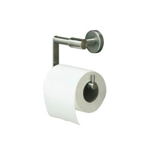 Porta carta igienica Boston in acciaio inox spazzolato con rotolo di carta.