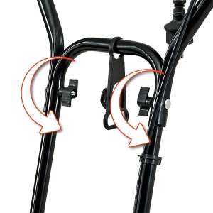 Gros plan sur les vis de réglage du guidon de la motobineuse électrique Einhell GC-RT 7530.