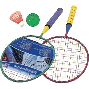 Happy People Set Badminton per bambini: racchette colorate, volano e palla per il divertimento.