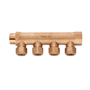 Collecteur Diaqua PEX avec 4 sorties (3/4 pouce) en laiton pour tubes multicouches.