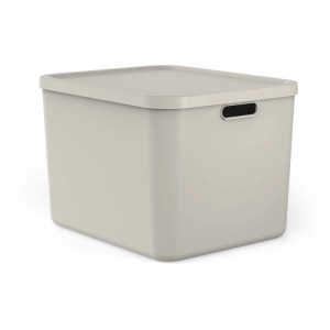 Rotho Multibox Albula Cappuccino 55 l. Stapelbare Aufbewahrungsbox mit Deckel und Griffen für Haushalt & Hobby.