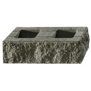 Élément d'extrémité de mur en pierre éclatée nuancé de gris, 50x25x15 cm, pour finition de mur.