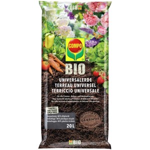 Compo BIO Terriccio Universale, senza torba, sacco da 20 l con motivo di verdure e fiori.