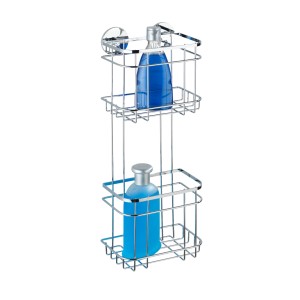 Étagère de douche Wenko Turbo-Loc à 2 niveaux en acier inoxydable poli, fixation murale sans perçage.