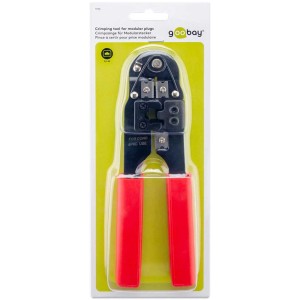 Pinza a crimpare ISDN, pinza in metallo nero-rossa per connettori modulari a 4, 6 e 8 poli.