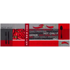 Tapis de cuisine Andiamo Hot Pepper, rouge, 50x150cm, motif piment. Tapis résistant pour la cuisine.