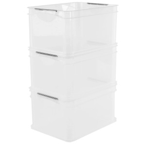 3 transparente Rotho Systemboxen A3, stapelbar, für universelle Aufbewahrung.