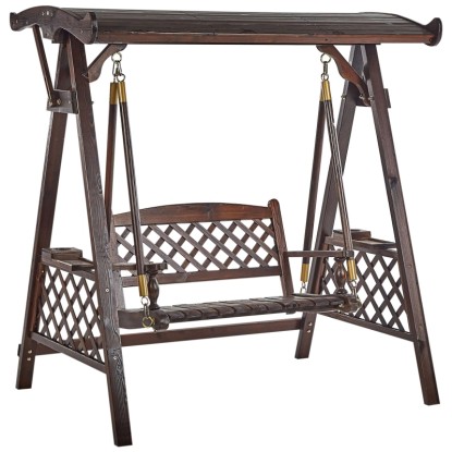 Beliani Hollywoodschaukel Senarica Fichtenholz Dunkelbraun 177 x 170 x 118 cm