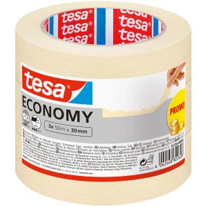 Ruban de masquage Tesa Universal Beige, 3 rouleaux de 50m x 30mm, pour diverses applications.