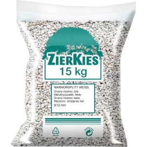 Sac de gravillons de marbre blanc de Carrare, 9-12 mm, 15 kg, adapté aux jardins d'ornement, aux allées et aux bassins.