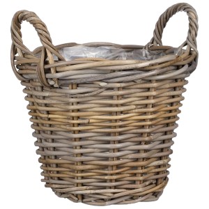 Cesto rotondo grigio in rattan Mica Decorations Marcia, Ø 30 cm, con manici.