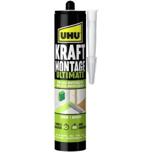 Uhu Montagekleber Kraft Montage Ultimate, 440g, bianco. Adesivo universale per legno, pietra, metallo.