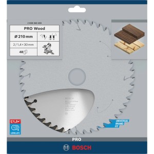 Lama per sega circolare Bosch in metallo duro, diametro 210 mm, per tagli precisi nel legno.