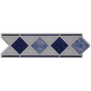 Bordura Marmol Blau-Mix, 6x20 cm, con motivo a rombi blu marmorizzato per rivestimenti.
