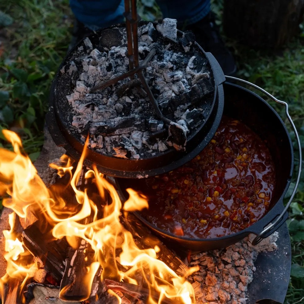 Dutch Oven En Fonte 'Starter' 3,1 L - Déjà Pré-assaisonné, Avec Couvercle Brûleur Et Pieds - Pour Barbecue, Camping