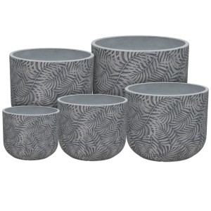 Vasi per piante Gartec Round Palm, vasi grigi con design a palma in varie dimensioni.