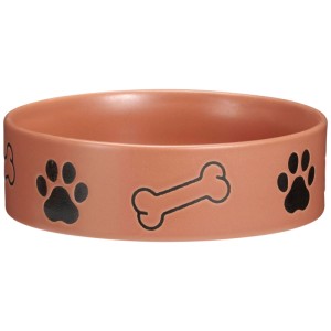 Gamelle pour chien en grès multicolore avec motif patte et os, Ø 15 cm.