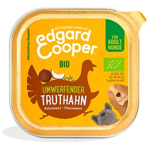 Edgard & Cooper Bio Hunde-Nassfutter Truthahn, Kokos & Chia in gelber Schale.