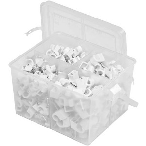 Set de colliers à clous, 240 pièces, dans une boîte de tri transparente. Idéal pour la fixation de câbles sur plâtre.
