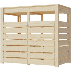 Karibu abri poubelle 2 avec potager surélevé, bois naturel.