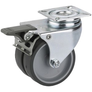 Roulette pivotante double Doerner + Helmer avec frein, hauteur 7,3 cm, pour appareils ; roues et roulettes.