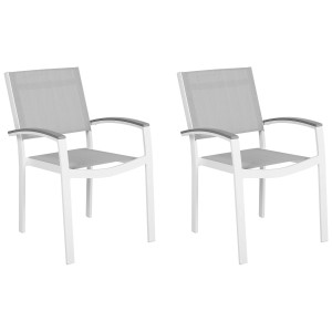 Set sedie da giardino Beliani Pereta, 2 sedie in metallo grigio con braccioli in legno.
